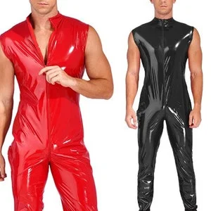 Pornhint Sleeveless Latex Catsuit Men, Latex Bodysuit, Black Red Latex Catsuit For Men, Bodysuit Men, Cosplay Costume Men, Jumpsuit Men