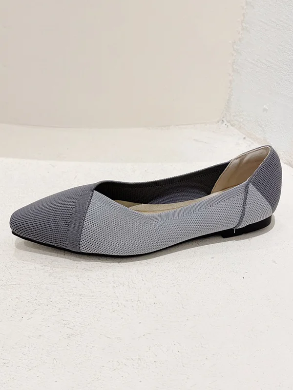 V-Cut Split-Joint Pointed-Toe Contrast Color Flats Flat Shoes