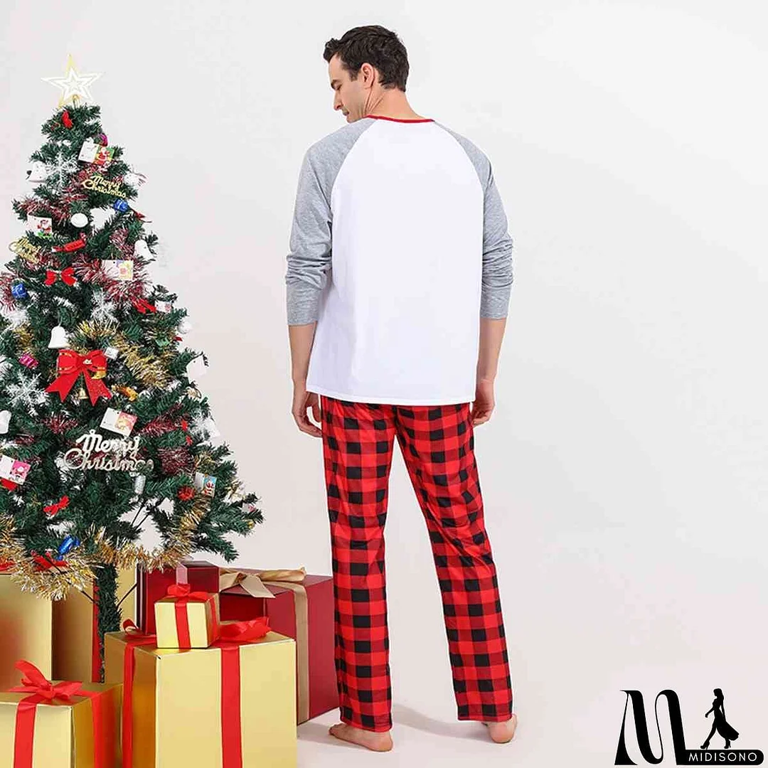 MidiSono - Men MERRY CHRISTMAS Graphic Top and Plaid Pants Set