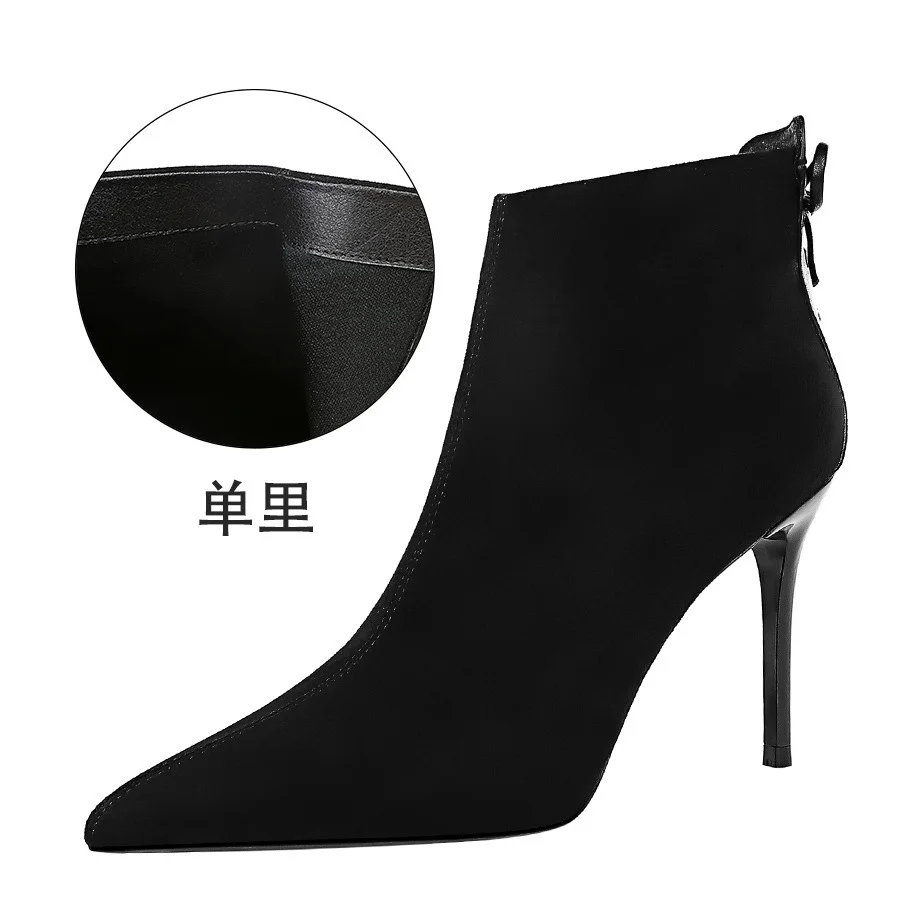 Colourp Colourp Retro Fashion Sexy Club Show Thin Heel High Heel Suede Back With Pointed Winter Ankle Boots