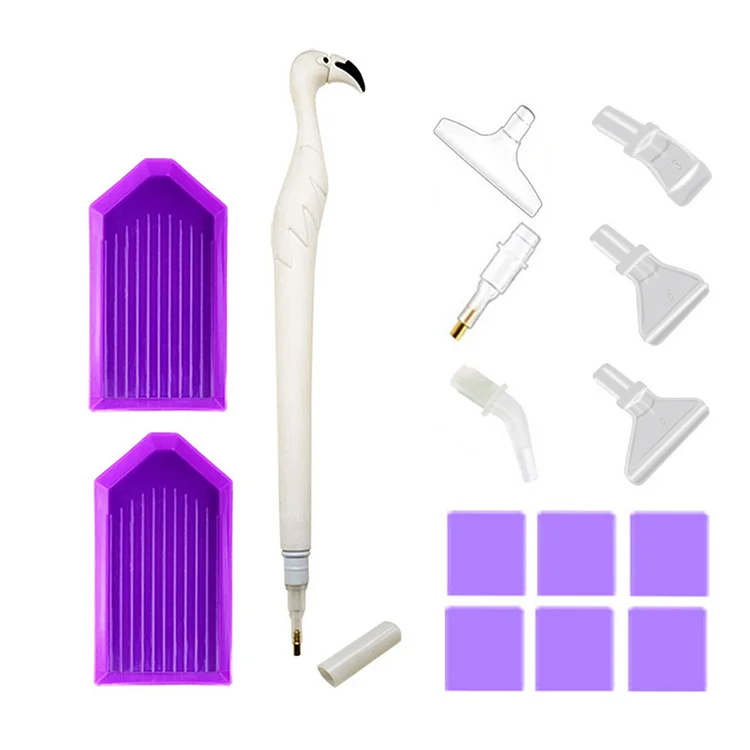 Cute Flamingo Diamond Painting Pen Kit with Clay Tips Tray (White Pen Set) gbfke