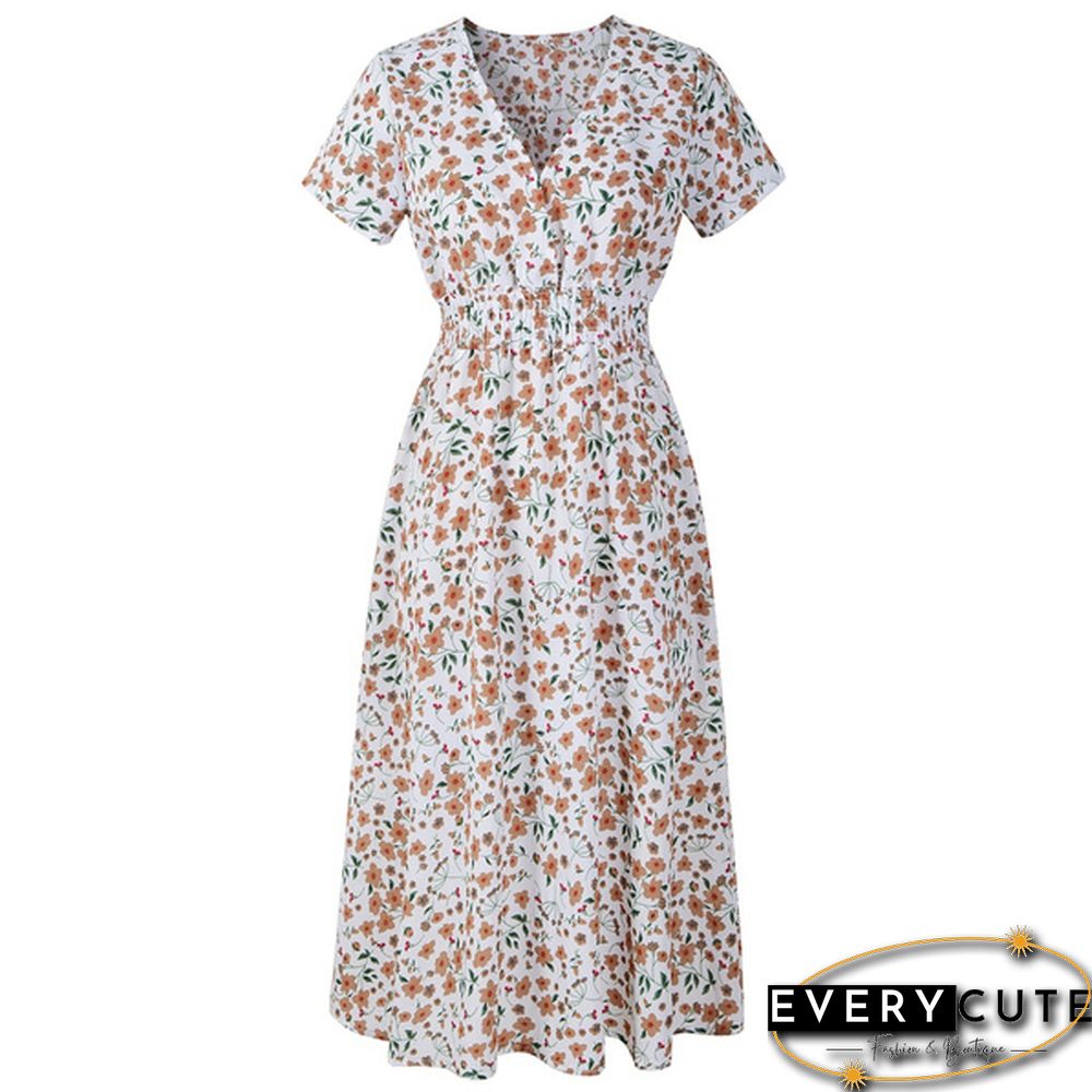 Disty Floral Ruffle Hem Elastic Waist Summer Dress