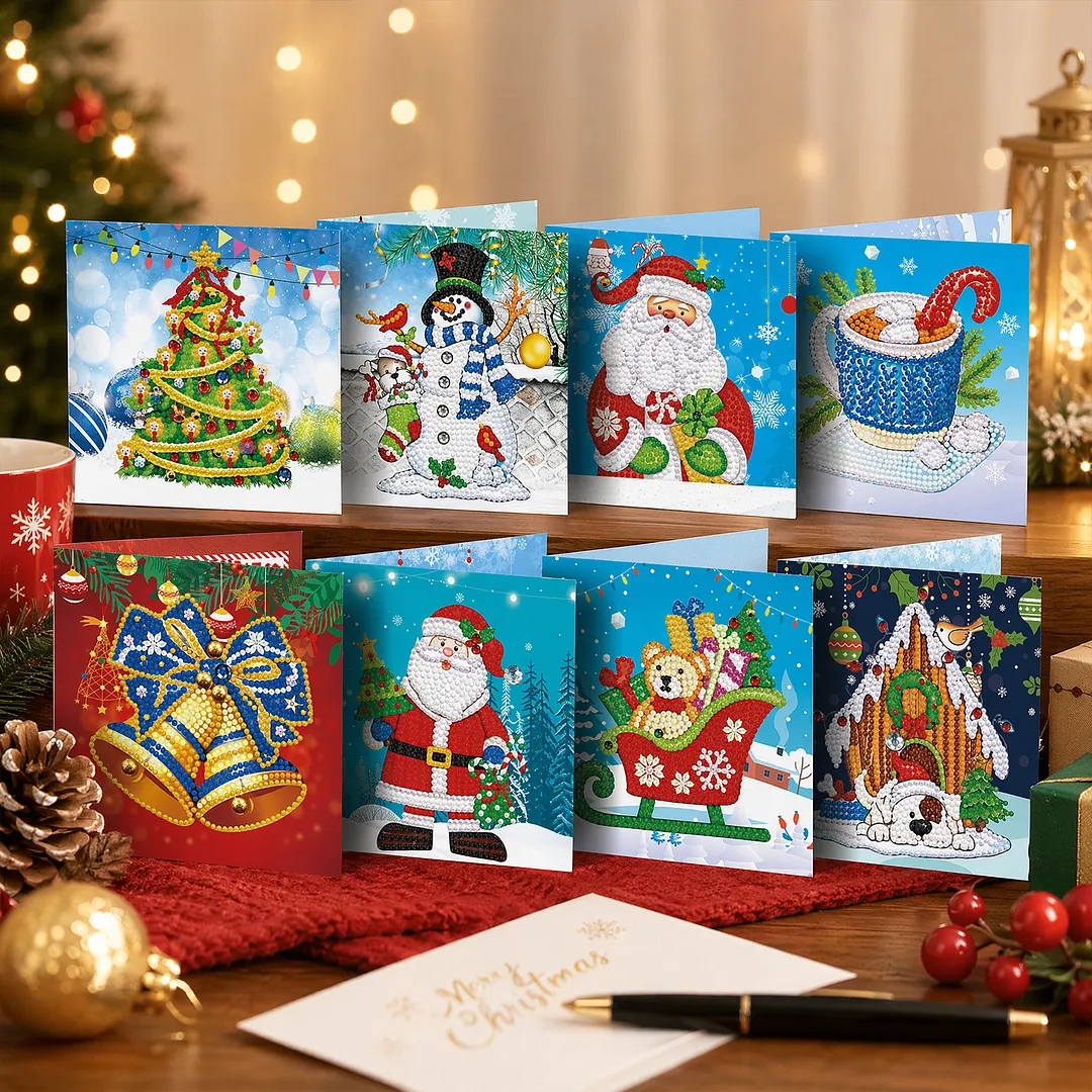 8PCS Christmas Tree DIY Diamond Painting Greeting Card Kits with Envelopes Diamond Art Greeting Cards Diamond Art Cards Kits for Adults DIY Crafts Family Friend Gifts