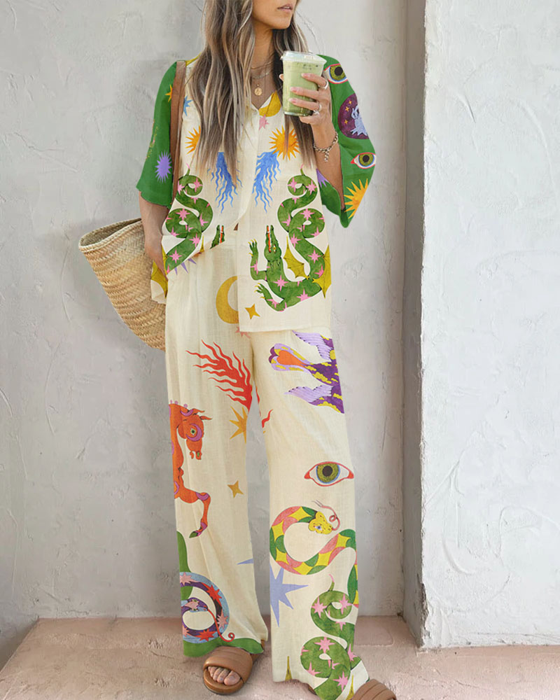 Rotimia Artistic Abstract Print Two-Piece Set