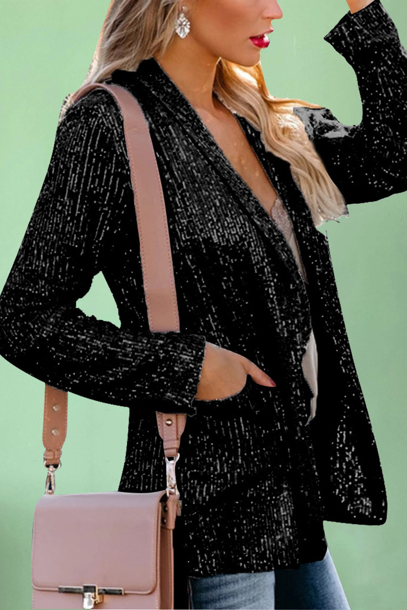 Long Sleeve Sparkly Sequined Coat