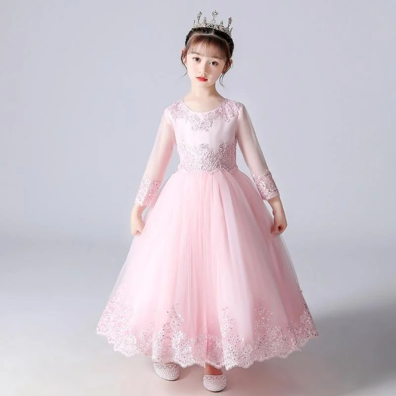Kids Dresses For Girls Wedding Party Frock Flower Gown Princess Evening Summer Children's Mesh Sleeve Dress