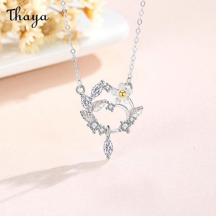 Thaya 925 Silver Lucky Wreath Cherry Blossom Necklace