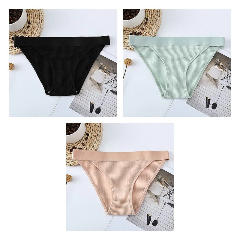 3pcs Cotton Panties Underwear For Women Sports Striped Briefs For Ladies Female Lingerie Woman Intimates Cotton Panties BANNIROU