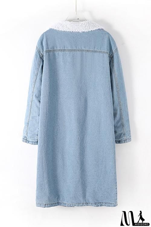 MidiSono - Sherpa Fleece Denim Trench Coat