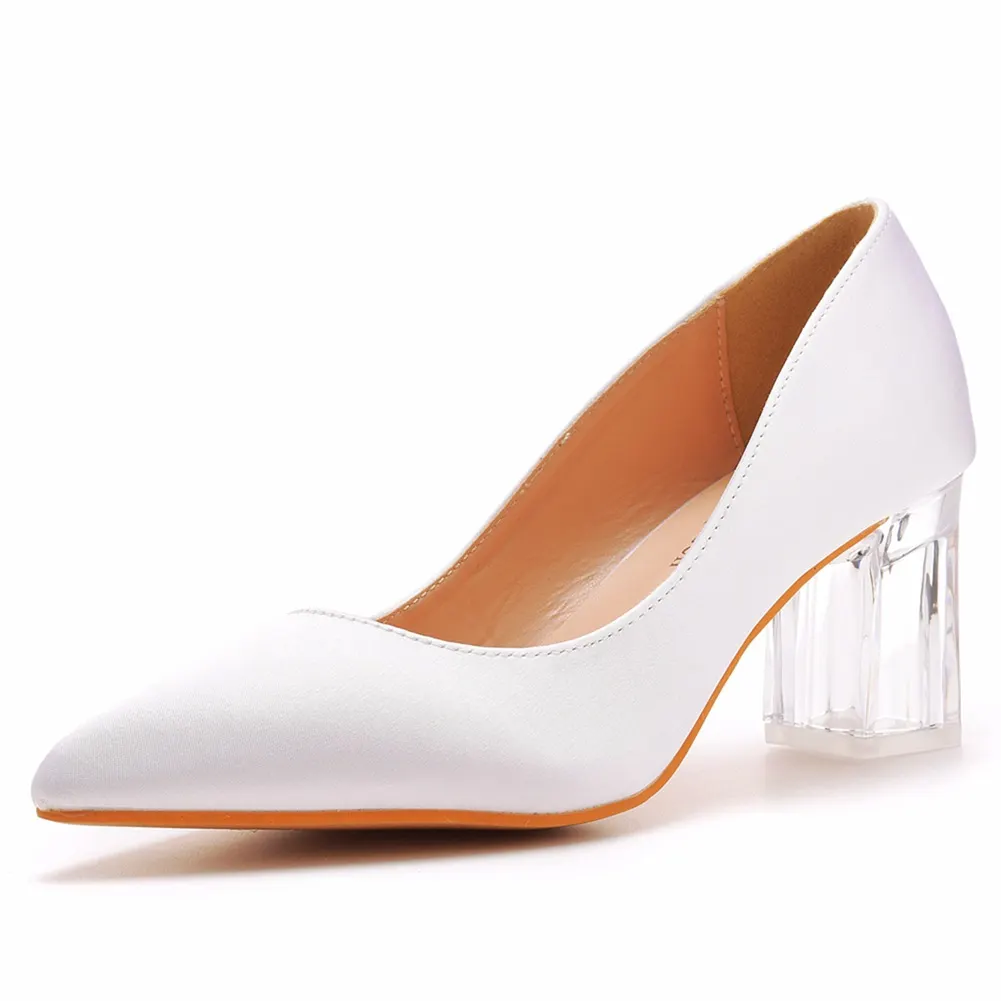 Churchf Churchf Square Transparent Heel Pointed Shoes Dance Party Bridal Dress Shoes Silk Silk Dress Dress Long Dress Shoes