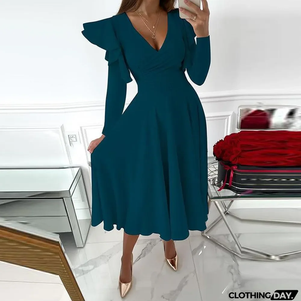 Autumn Women ruffle long sleeve dress