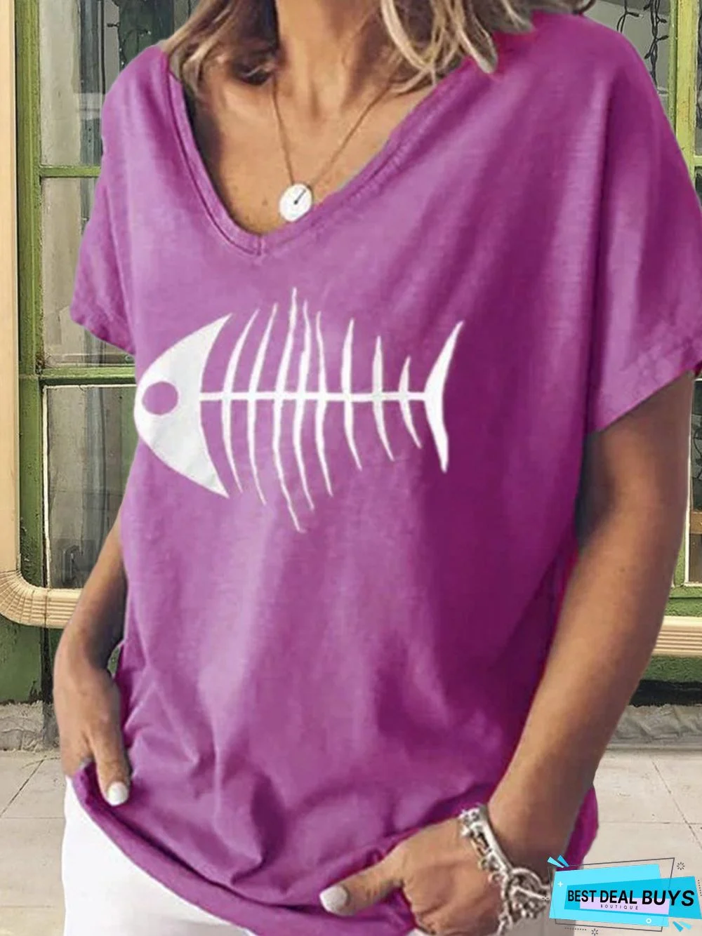 Cotton-Blend V Neck Short Sleeve Casual T-shirt