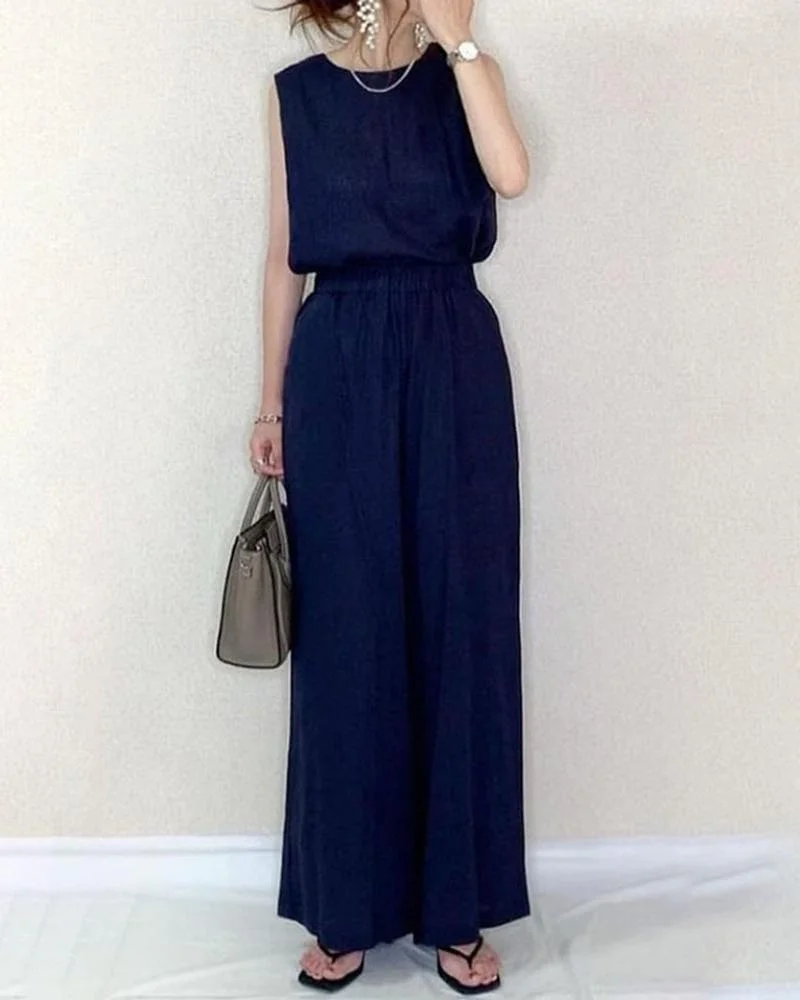 Two-Piece Set of Sleeveless Tank Top & Wide Leg Pants