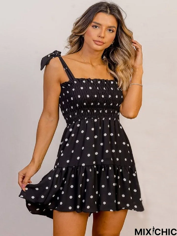 Sexy Polka Dot Print Slim Temperament Skirt Black Dresses