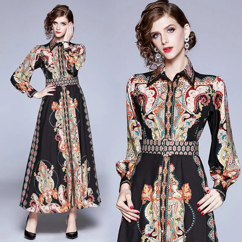 Lady court style printed totem dress