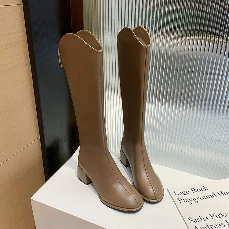 Churchf Churchf New Long Leather Boots Female Fairy Wind Casual 43 Plus Size High Heel Knight Boots Korean Version Of Leather Face High Boots Women