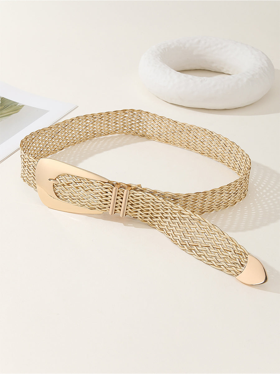 Women's Gold Chic Cotton And Linen Braided Imitation Metal Belt MDA1606H0I