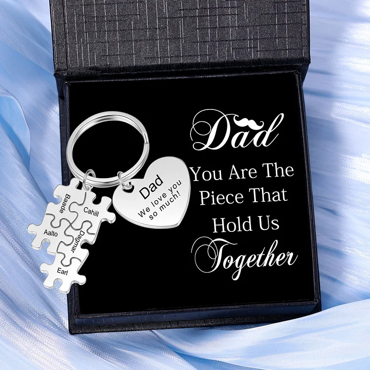 5 Names - Personalized Puzzle Pieces Keychain Custom 1 Text Heart Keychain Gifts For Dad/Mom
