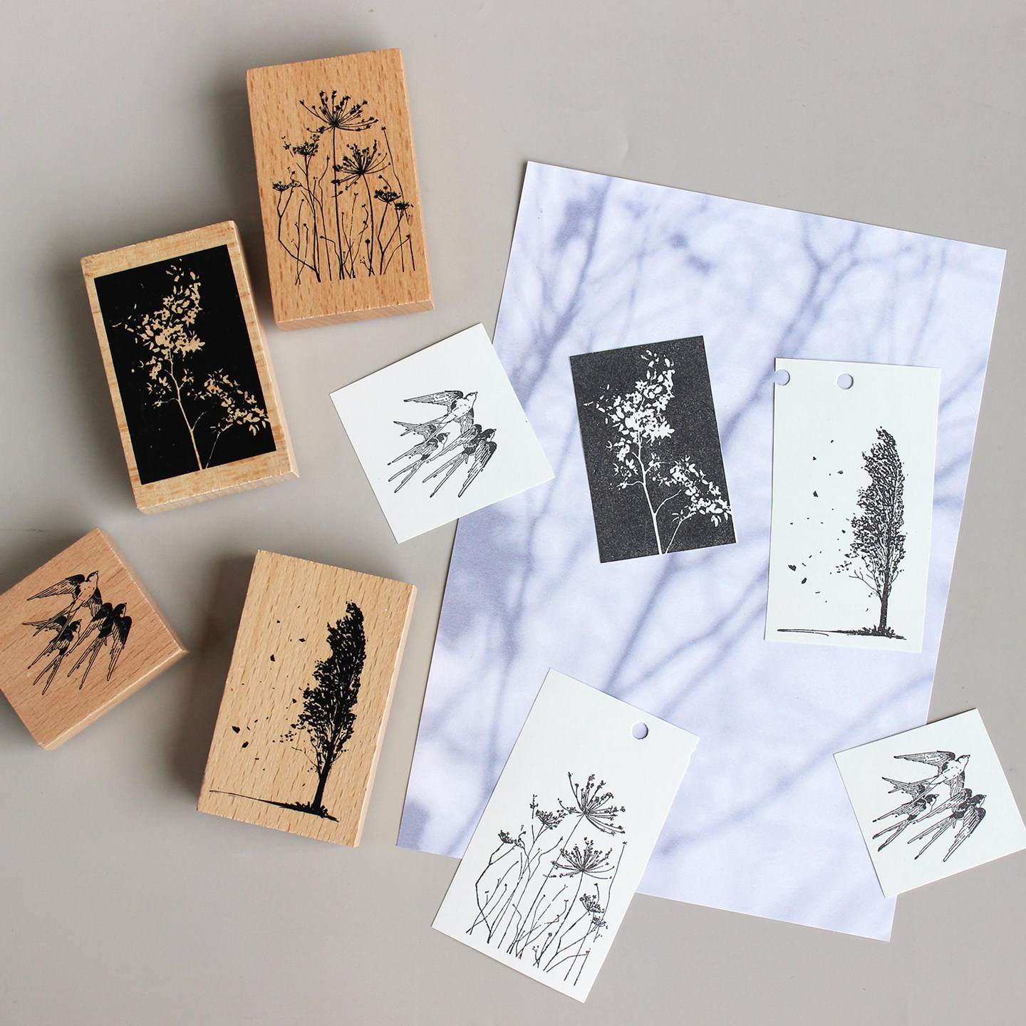 나무 스탬프 - 빈티지 제비꽃 나무