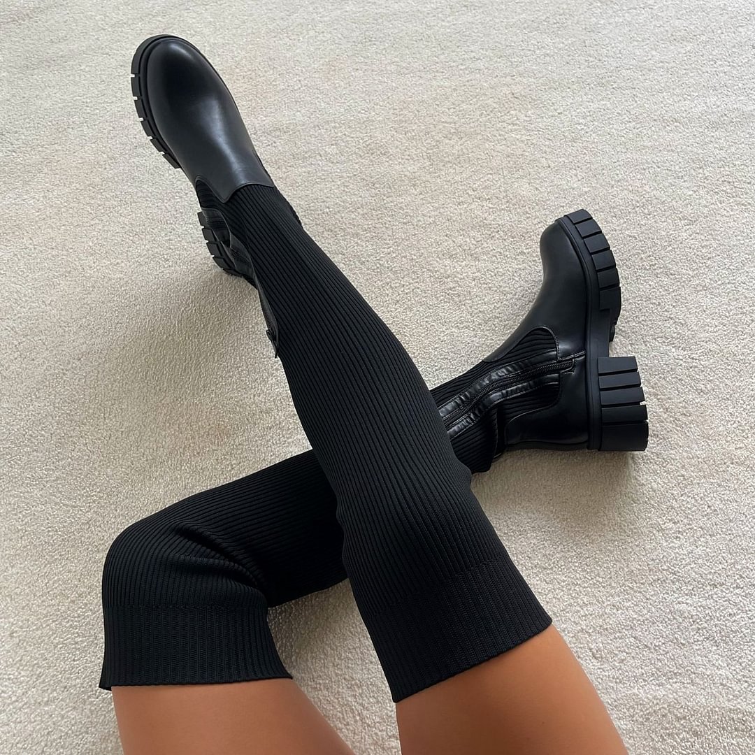 Thigh High Stretch Knit Boots