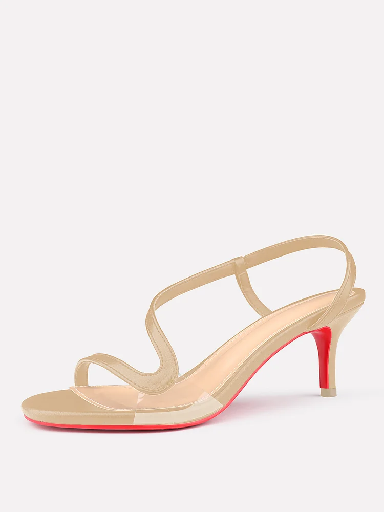 70mm Women's Open Toe Sandals Matte Red Bottom Spotlight Wavy Straps High Heels Ankle Strap Shoes