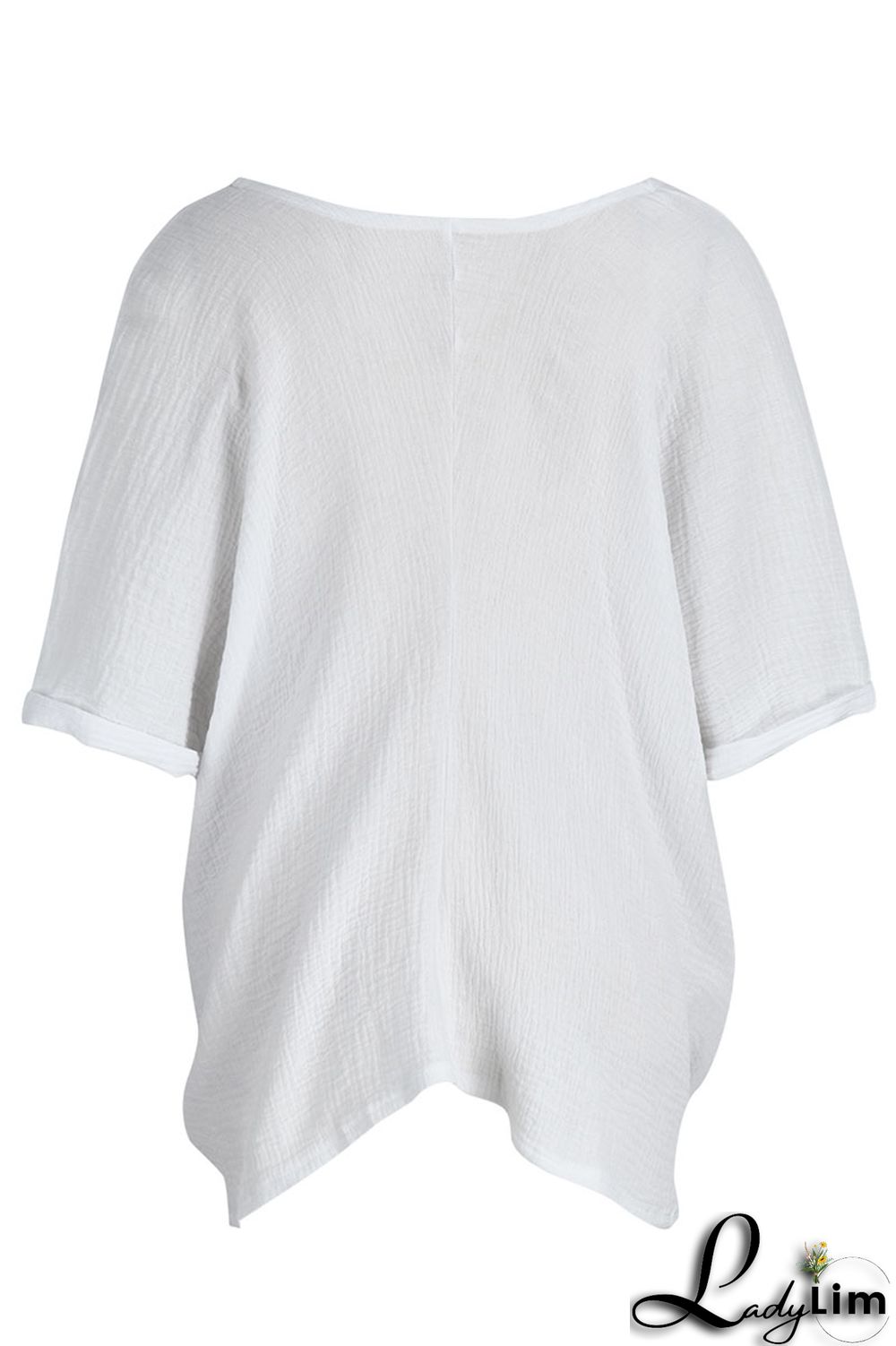 Pink Casual Solid Patchwork Asymmetrical V Neck T-Shirts