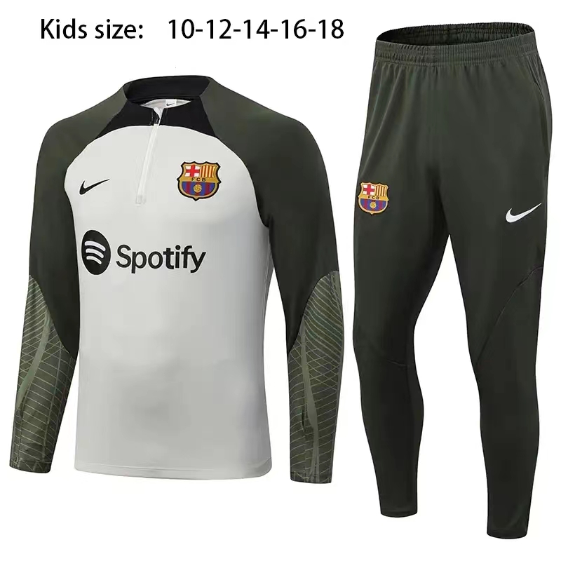 23-24 Kids Barcelona Half Zipper Long Sleeved Light Gray Training Suit