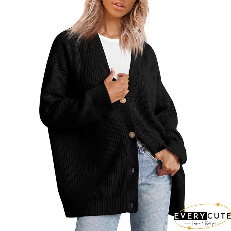 Khaki Drop Shoulder Buttons Front Long Cardigan