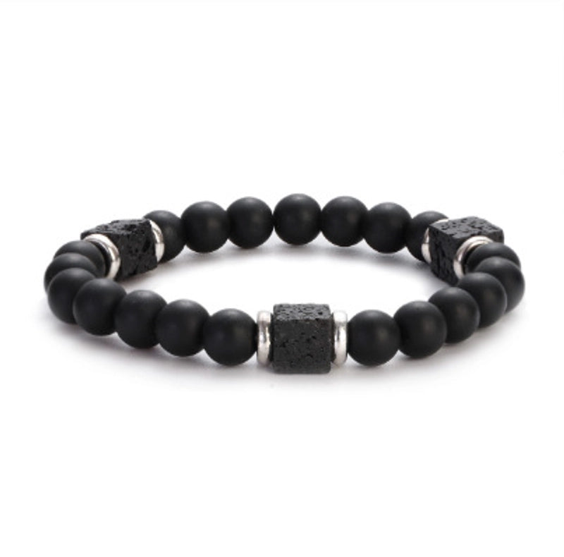 New Lava Cube Volcanic Stone Bracelet Men’s Colorful Marble Glass Beads Retro Bracelet