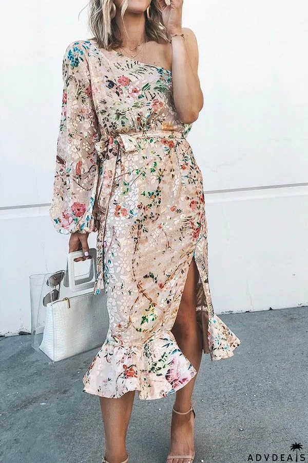 Floral Print One Shoulder Dress