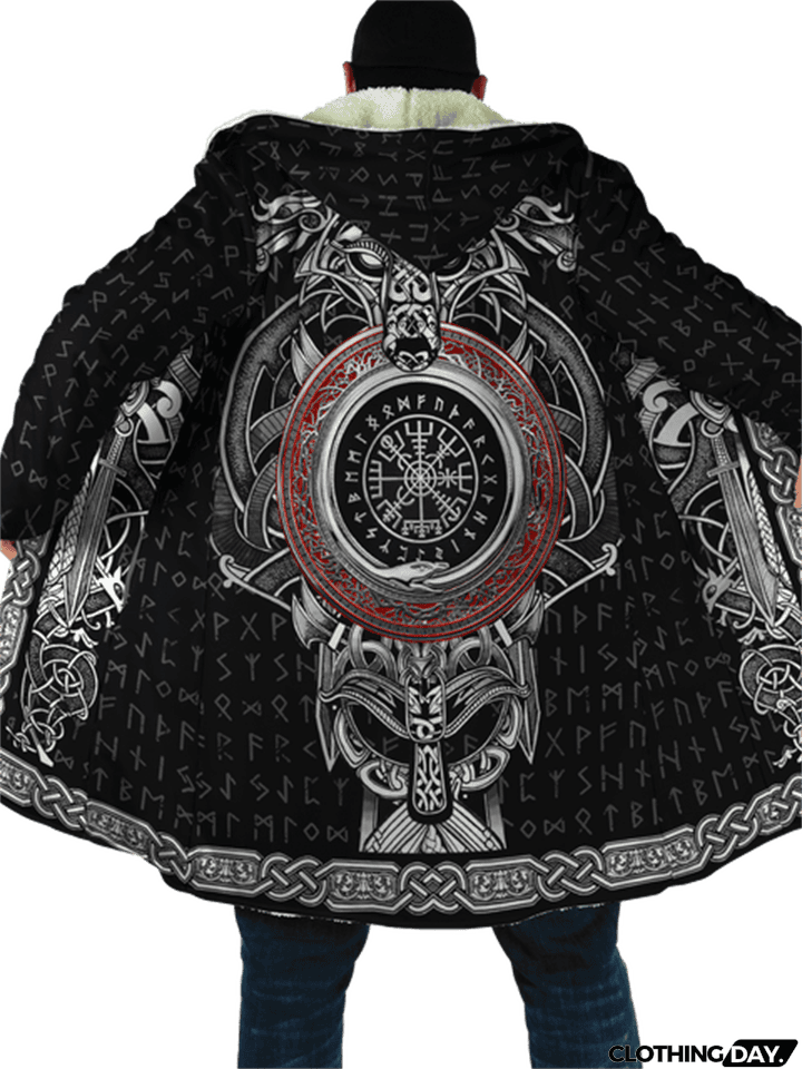 New Fashion Unisex Casual Warm Printed Thick Fleece Hooded Cloak