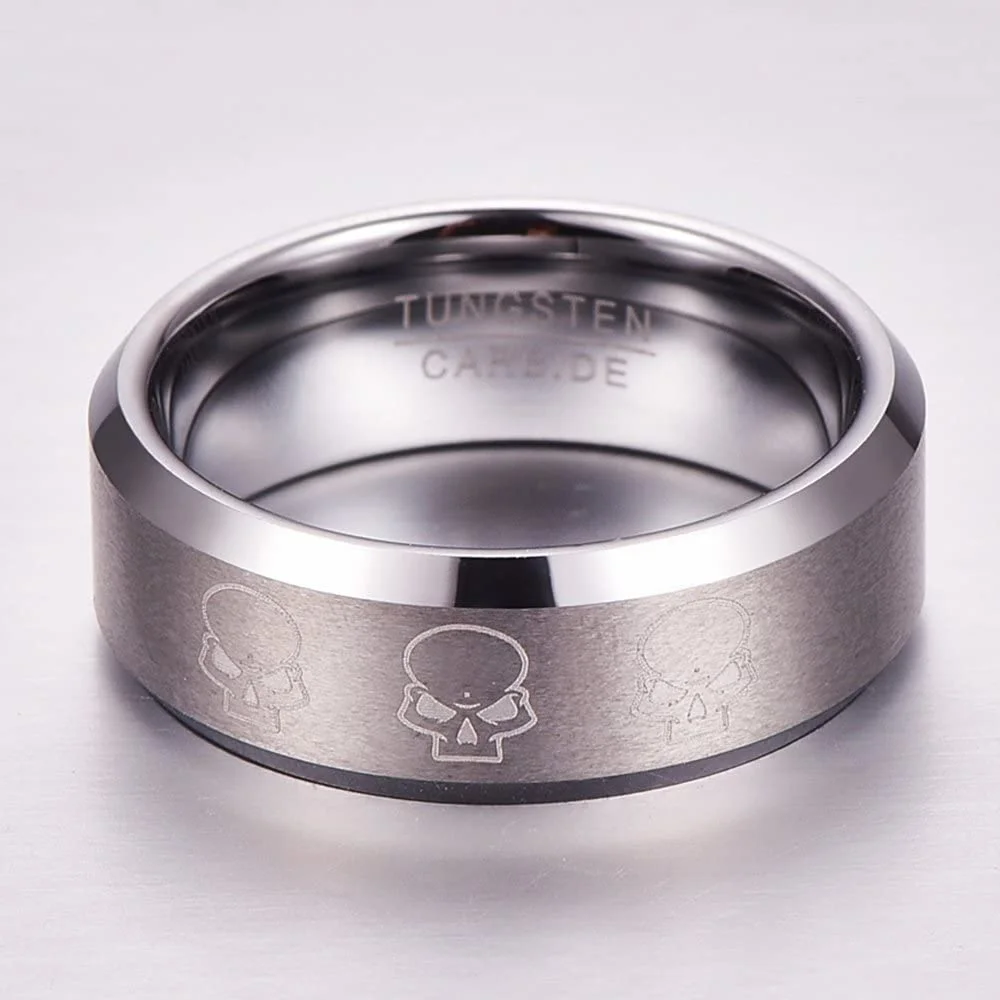 4MM 6MM 8MM 10MM Mens Women Silver Matte Finish Tungsten Carbide Rings High Polished Beveled Edge Carbon Fiber Couple Wedding