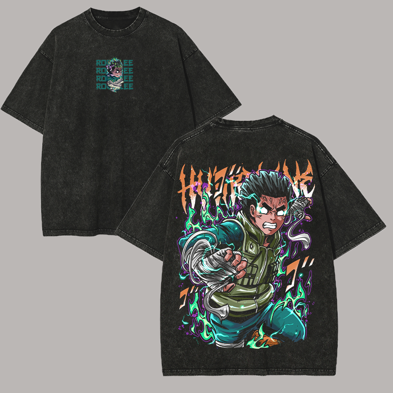 Naruto Rock Lee Printed Unisex Washed T-Shirt