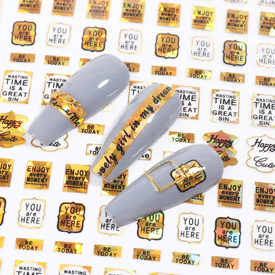 Nail Stickers Back Glue Golden English Alphabet Lines Designs Nail Decal Decoration Tips For Beauty Salons-Nail Inspo