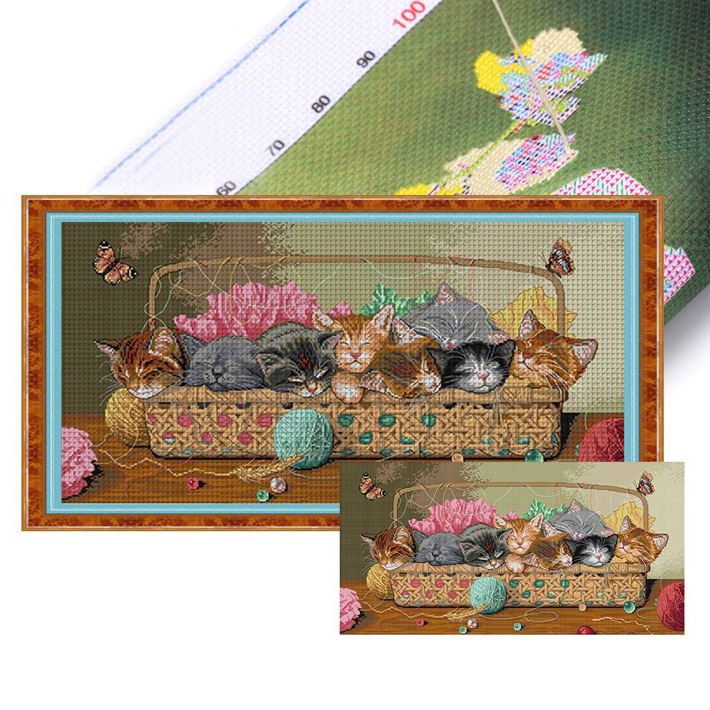Eight Kittens Full 11CT Pre-stamped Canvas(85*47cm) Cross Stitch