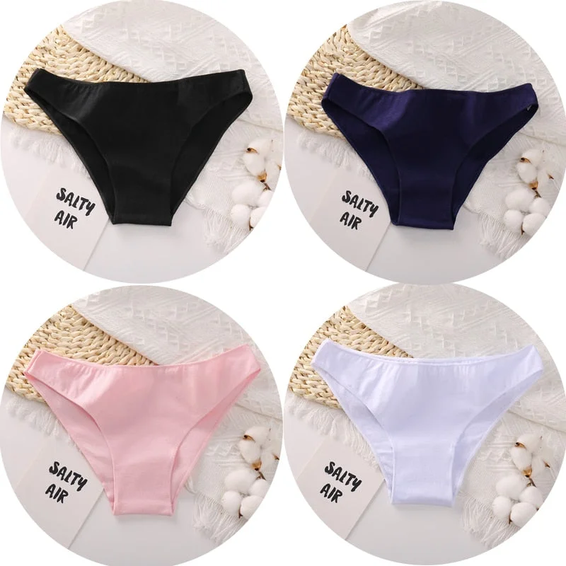 4PCS/Set Women Cotton Panties Sexy Low Waist Female Underpants Solid Elasticity Comfortable Underwear Women Panty Lingerie M-XXL