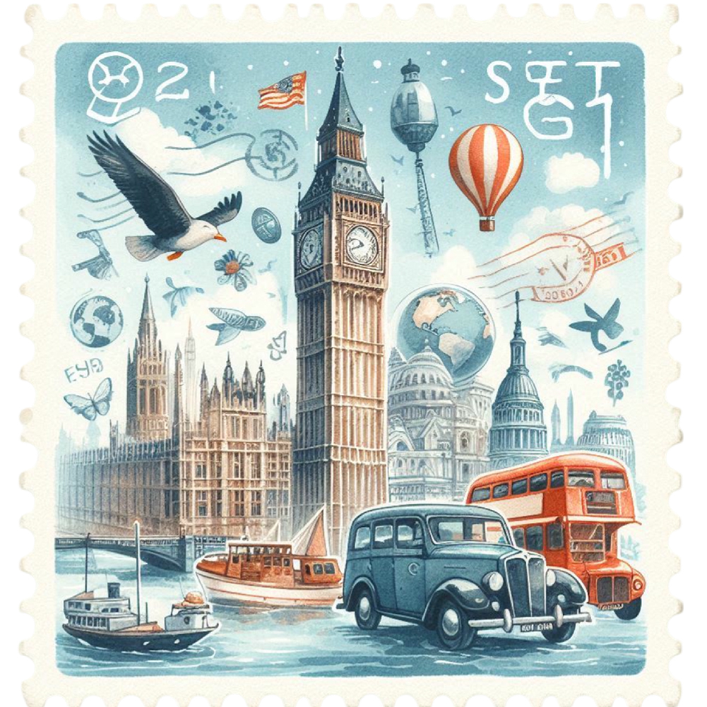 Famous Buildings With Stamp Feeling 30*30cm(canvas) full round drill diamond painting