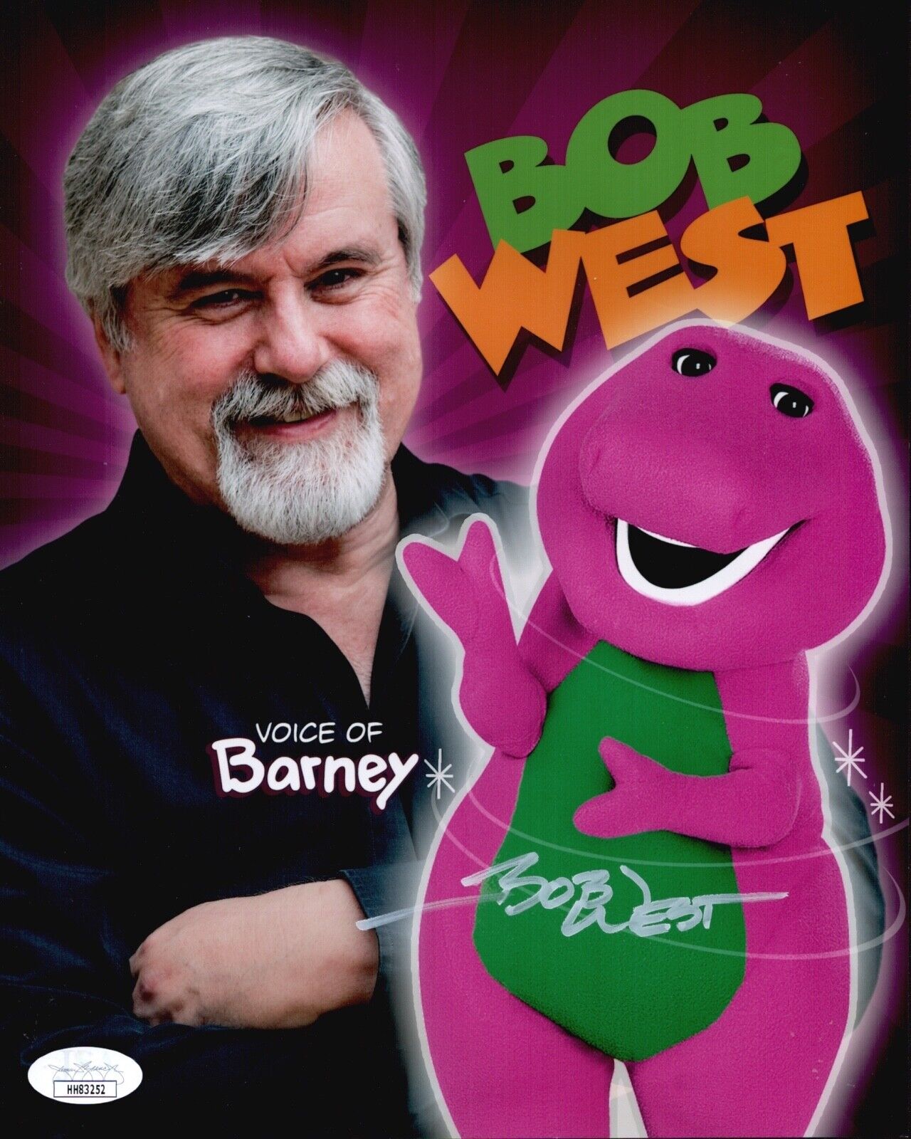 BOB WEST Signed BARNEY THE DINOSAUR 8x10 Photo Poster painting Autograph JSA COA Cert RARE