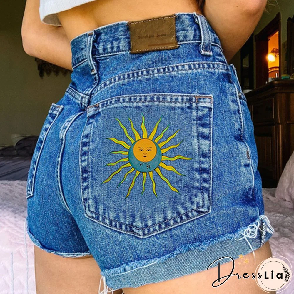 Summer Denim Sun Print Hot Pants