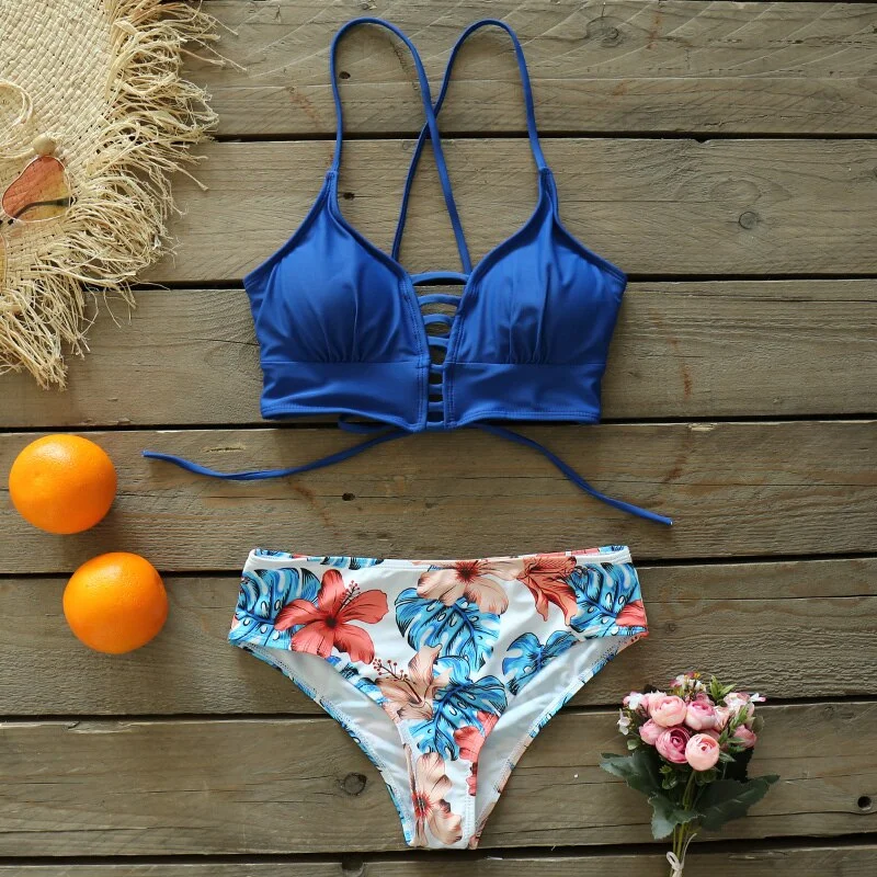 2021 New Sexy Low Hight Bikini Set Women Swimsuit Lace Up Swimwear Plus Size Bathing Suit Beach Wear Print Summer biquini Female