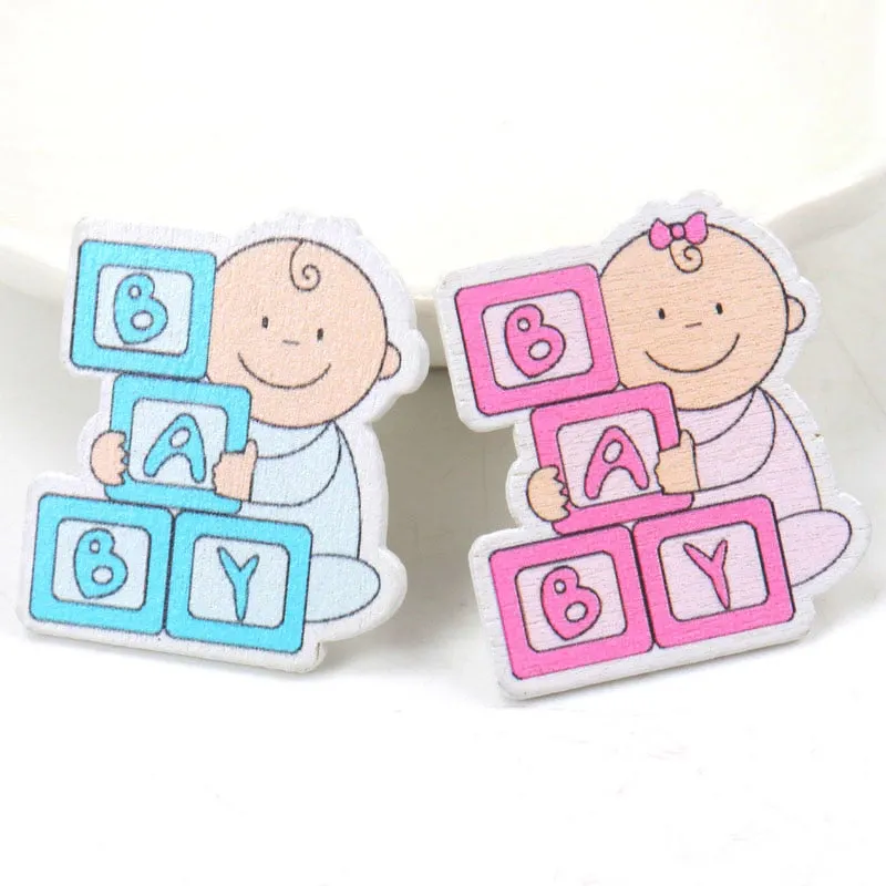 Blue/Pink Baby Series Pattern Scrapbooking Craft DIY Wood For Handmade Sewing Home Kids Birthdays Party Decorations 20pcs 35mm
