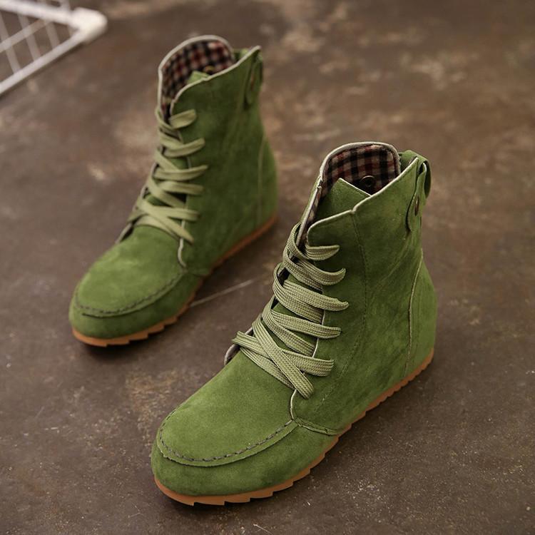 GOOSHOE Martin Style Round Toe Lace Up Short Flat Boots
