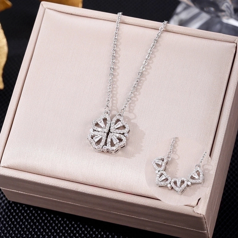 3 Pieces Elegant Minimalist Leaf Four Leaf Clover Insect Stainless Steel Plating Inlay Zircon Pendant Necklace