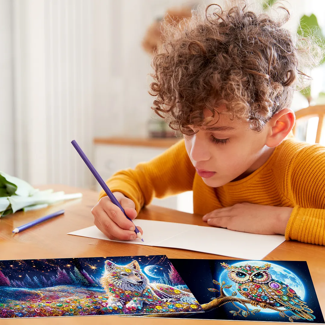 6pcs Gemstone Animals DIY Diamond Painting Greeting Card Kits with Envelopes Diamond Art Greeting Cards Diamond Art Cards Kits for Adults DIY Crafts Family Friend Gifts