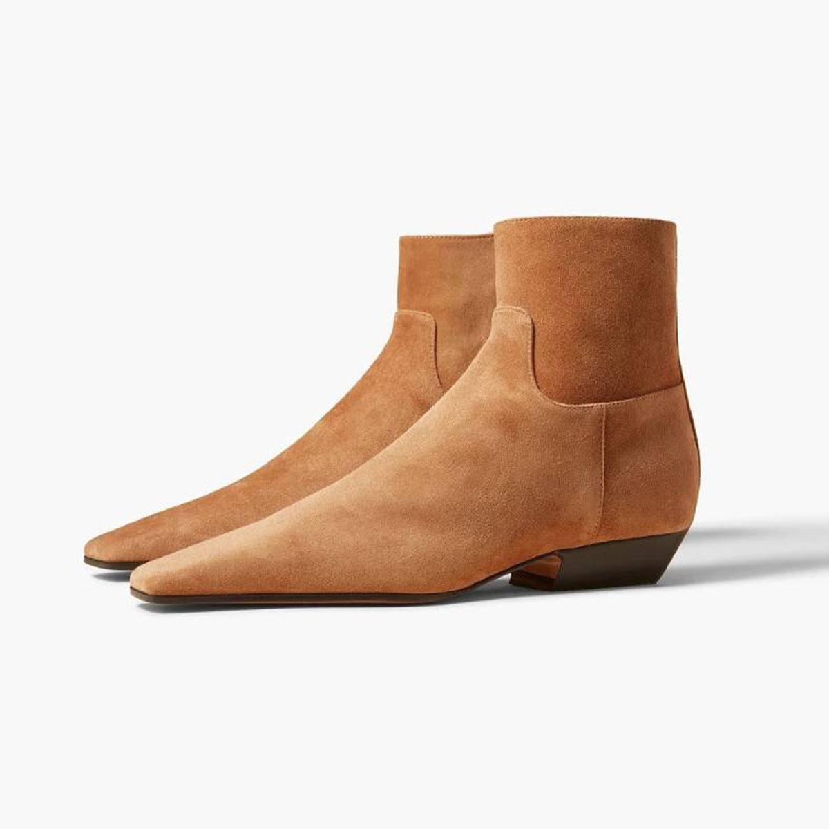 Brown Vegan Suede Square Toe Low Heel Pull-On Ankle Boots for Women Nicepairs