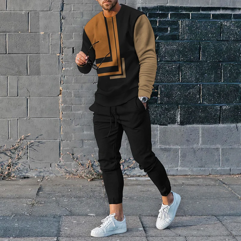 Square Color Block Splicing Tracksuit Two Piece Set