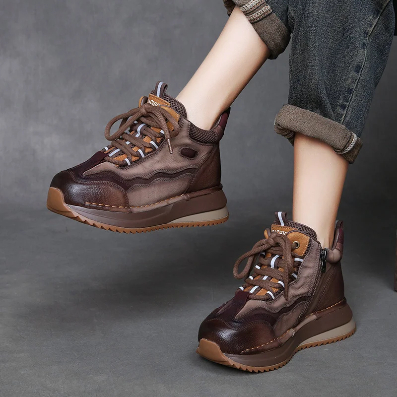 Yyvonne Layer Of Cowhick Retro Thick-Soled Casual Shoes Autumn New Set Of High-Shoe Shoes Soft Soles Short Boots