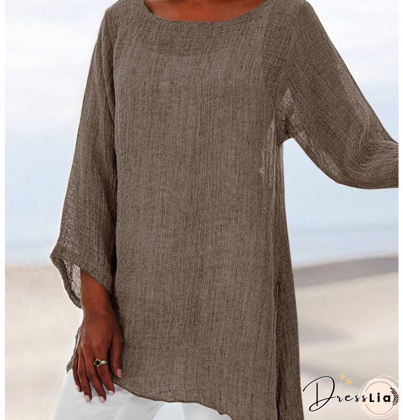 Women's Solid Color Versatile Casual Irregular Long Blouses