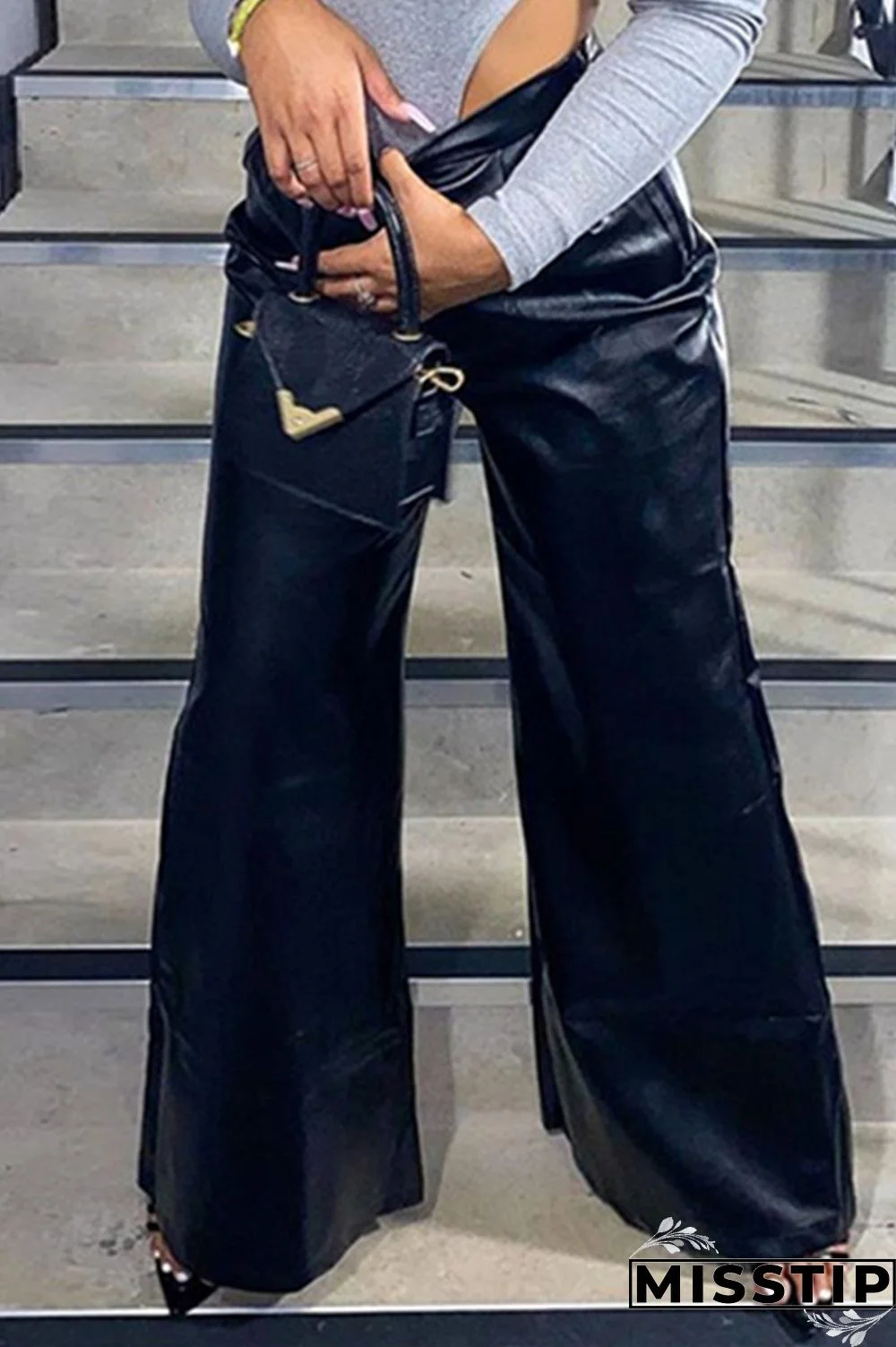 Black Fashion Casual Solid Pants Boot Cut Trousers