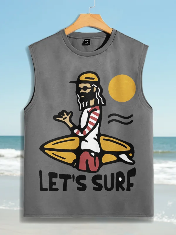 Men's LET'S SURF Print Cotton Tank Top